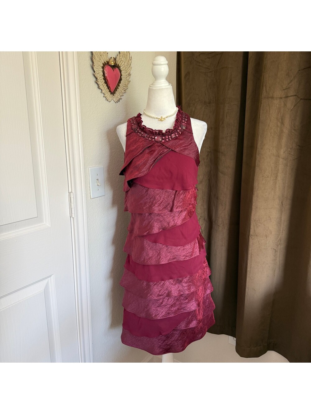 S.L. Fashions Vintage Ruffled Detail Beaded Cocktail Dress Sz 6